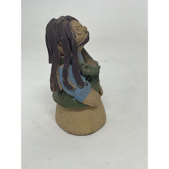 Vintage Studio Art Pottery Long Haired Man Oddity Clay Figurine 3" - Picture 3 of 7